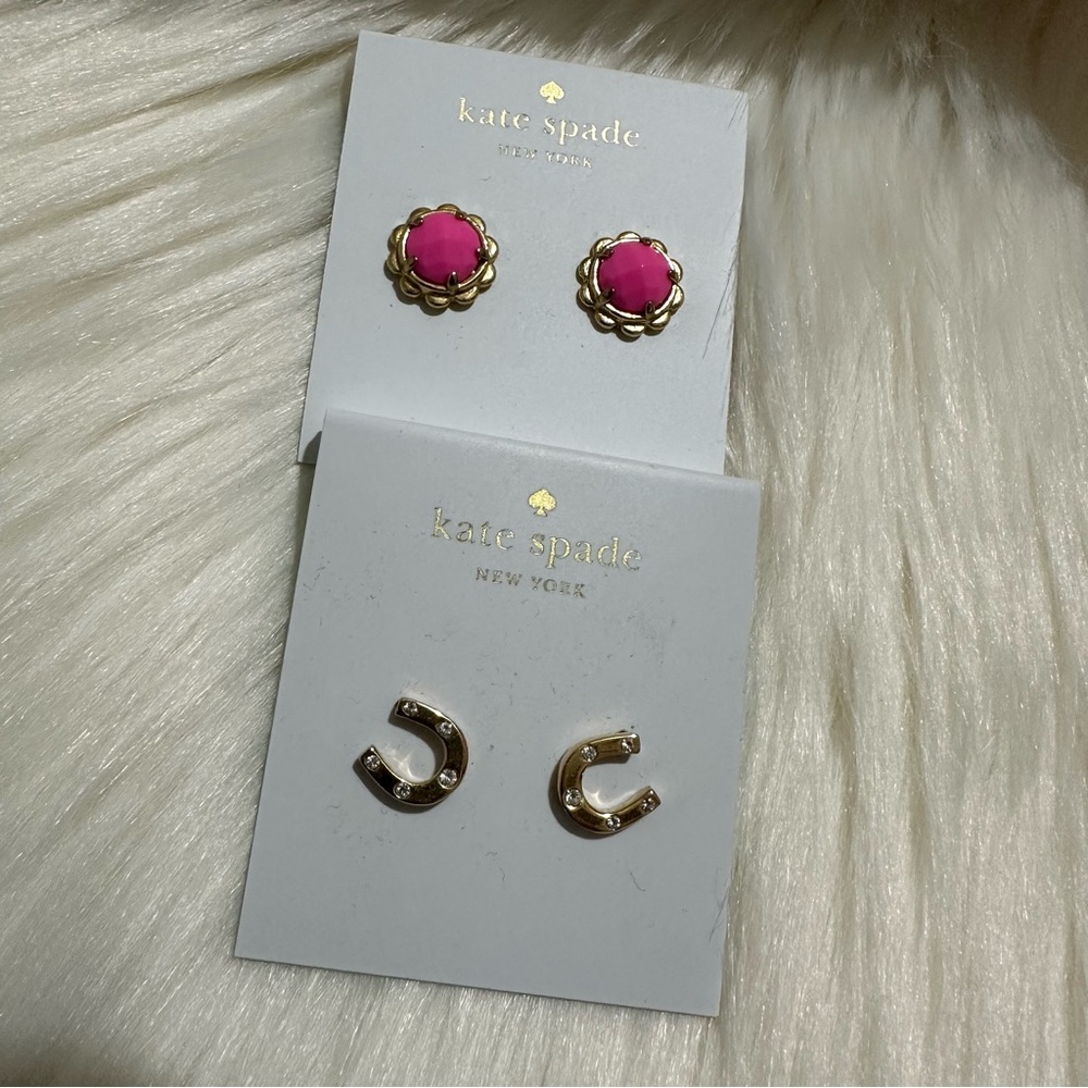 kate spade Gold & Hot Pink Floral and Horseshoe Stud Earrings- Pick One